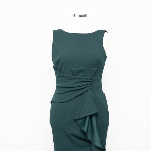 Betsy and Adam Christine Scuba Crepe Ruffled Bow Gown - Picture 11 of 11